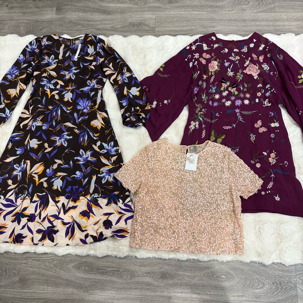 ASOS printed embroidered dresses & sequin top - 14 nwt